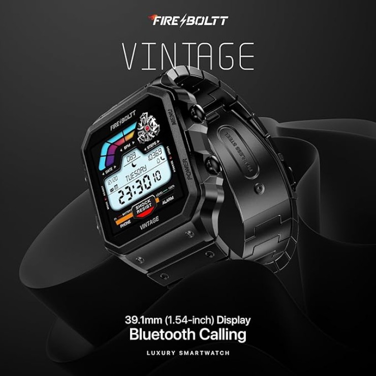 Fire-Boltt Retro 39.1mm (1.54) Display, Bluetooth call, Voice Assistance, Steel Straps Smartwatch